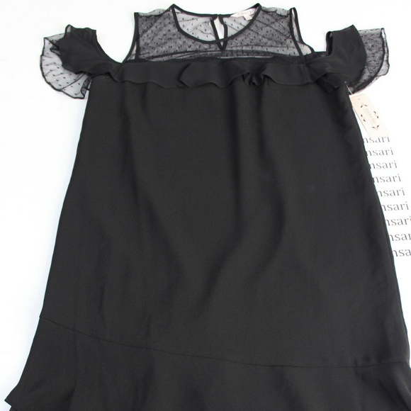 Nanette Cold Shoulder Swiss Dot Mesh Ruffle Dress - Picture 2 of 6